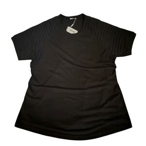 COOFANDY Womens Black Pleated Raglan Sleeve T-Shirt Crew Neck Top 4XL NWT